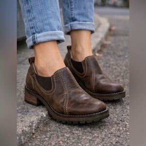 Dromedaris Brown Leather Slip-On Comfort Shoes Women’s EU 41 / US 10 Lug Sole